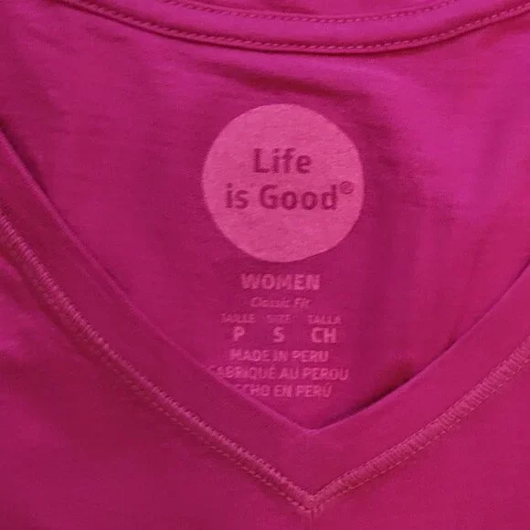 Life Is Good Magenta V-Neck Today is a Good Day Short Sleeve Classic Fit Tee - S - Picture 6 of 6